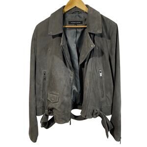 Wilsons Leather Gray Suede Moto Jacket XXL Genuine Leather Zip Pockets Belted